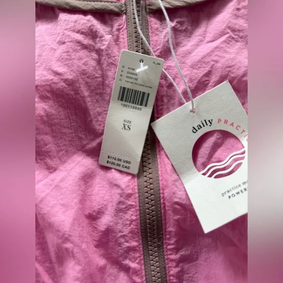 🆕 Daily Practice Puff Sleeve Front Zip Pink and Tan Short Sleeve Romper - Picture 7 of 13